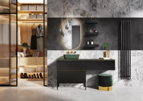Alsó szekrény, AREZZO design MONTEREY 80 cm-es alsószekrény 1 fiókkal matt fekete színben, szifon