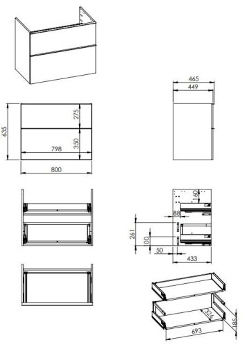 Alsó szekrény, AREZZO design MONTEREY 80 cm-es alsószekrény 2 fiókkal Lincoln dió színben, szifon