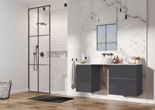 Alsó szekrény, AREZZO design MONTEREY 80 cm-es alsószekrény 2 fiókkal Mf. antracit színben, szifo