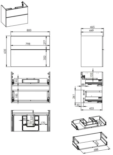 Alsó szekrény, AREZZO design MONTEREY 80 cm-es alsószekrény 2 fiókkal Mf. fehér színben, szifonki