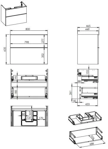 Alsó szekrény, AREZZO design MONTEREY 80 cm-es alsószekrény 2 fiókkal, Canela tölgy színben, szif