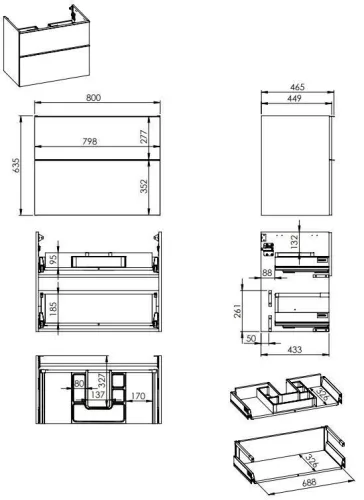 Alsó szekrény, AREZZO design MONTEREY 80 cm-es alsószekrény 2 fiókkal, Canela tölgy színben,szifo