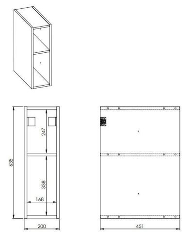 Alsó szekrény, AREZZO design MONTEREY Duo 20 cm-es nyitott elem Mf. fehér színben