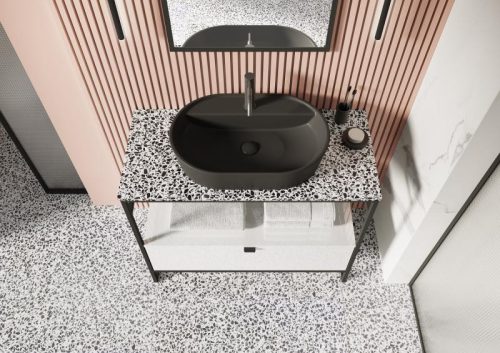 Mosdópult, AREZZO design TERRAZZO márvány mosdópult 70/49,4/2 fekete matt