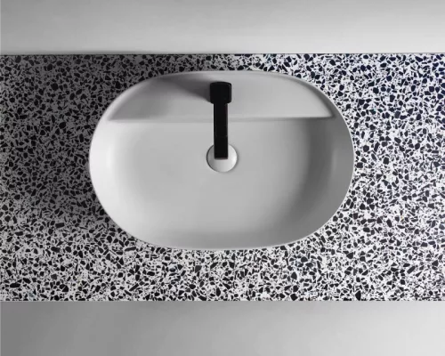 Mosdópult, AREZZO design TERRAZZO márvány mosdópult140/46/2 fekete matt