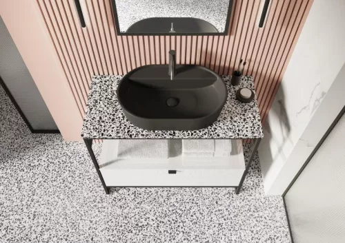 Mosdópult, AREZZO design TERRAZZO márvány mosdópult140/46/2 fekete matt