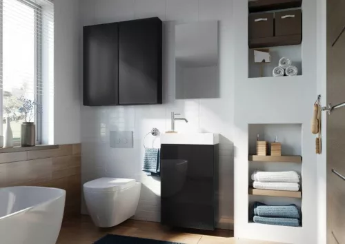 Alsó szekrény, AREZZO design MINI 40 1 ajtós matt fekete (alsószekrény + mosdó)