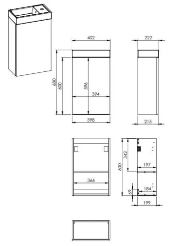 Alsó szekrény, AREZZO design MINI 40 1 ajtós matt kék (alsószekrény + mosdó)