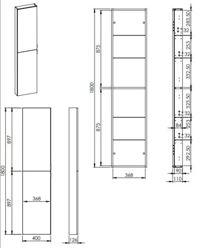 Álló szekrény, AREZZO design univerzális állószekrény bármely modellhez 40 cm-es, 2 ajtós, (12,6)