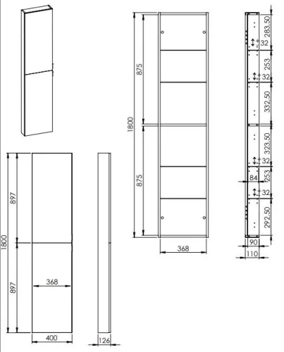 Álló szekrény, AREZZO design univerzális állószekrény bármely modellhez 40 cm-es, 2 ajtós, (12,6)