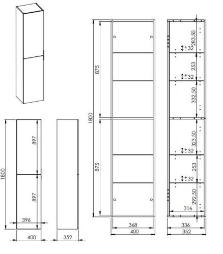 Álló szekrény, AREZZO design univerzális állószekrény bármely modellhez 40 cm-es, 2 ajtós, canela