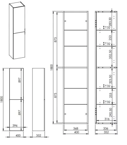 Álló szekrény, AREZZO design univerzális állószekrény bármely modellhez 40 cm-es, 2 ajtós, mf feh