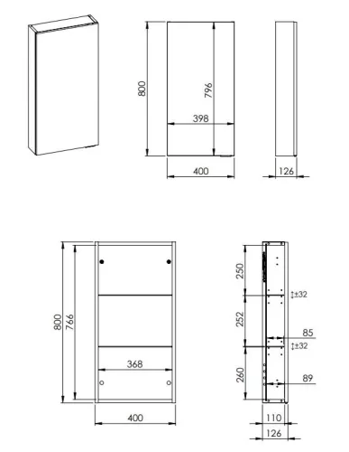 Felső szekrény, AREZZO design univerzális felsőszekrény bármely modellhez 40 cm-es, (12,6) 1 ajtó