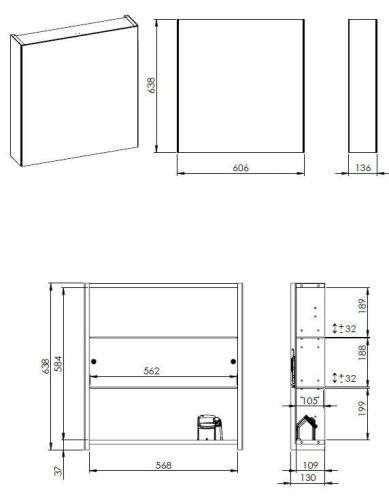 Felső szekrény, AREZZO design Tükrös szekrény MEDIUM 60,1 ajtó + TECHNOBOX