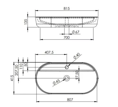 Mosdó, AREZZO design pultra ültethető mosdó BABETTE 82X41