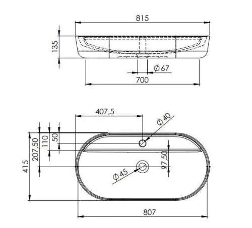 Mosdó, AREZZO design pultra ültethető mosdó BABETTE 82X41 matt antracit