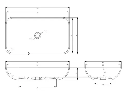 Mosdó, AREZZO design pultra ültethető mosdó FRESI 70x40