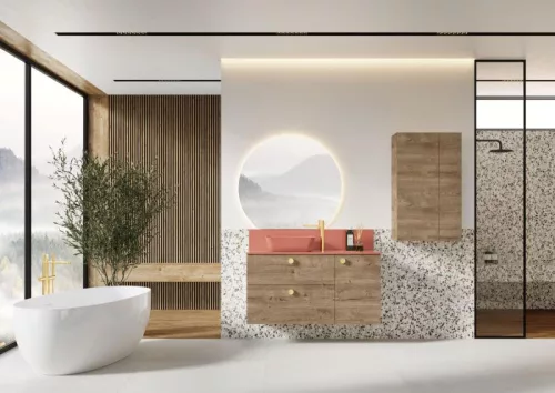 Mosdó, AREZZO design pultra ültethető mosdó RENI 46x33, terra pink