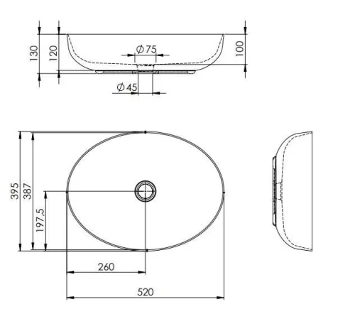 Mosdó, AREZZO design pultra ültethető mosdó RIKA 52x40 matt fekete