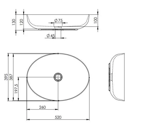 Mosdó, AREZZO design pultra ültethető mosdó RIKA 52x40 matt v. szürke