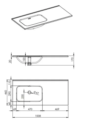 Mosdó, AREZZO design SKAPPA 100 cm-es mosdó (60+40) balos CSAPLYUK NÉLKÜL