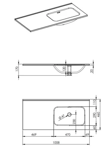Mosdó, AREZZO design SKAPPA 100 cm-es mosdó (60+40) jobbos CSAPLYUK NÉLKÜL