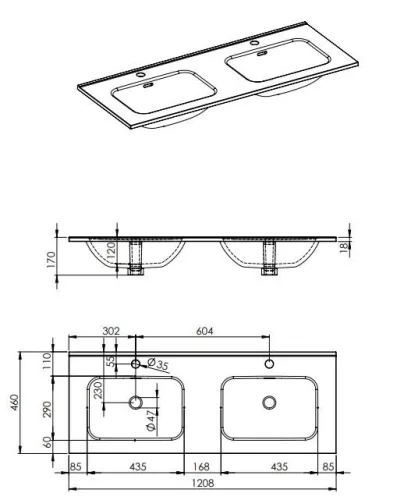 Mosdó, AREZZO design SKAPPA 120 cm-es dupla mosdó