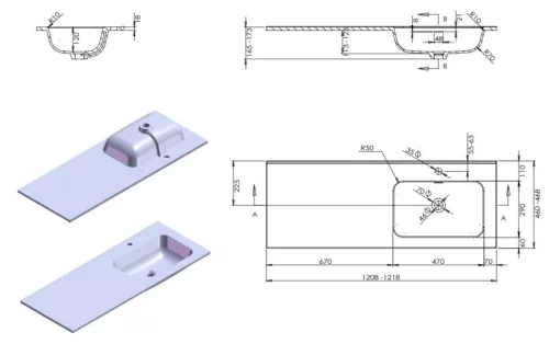 Mosdó, AREZZO design SKAPPA 120 cm-es mosdó (60+60) jobbos CSAPLYUK NÉLKÜL