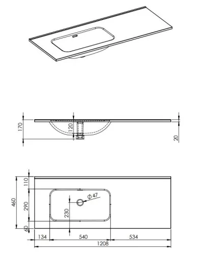 Mosdó, AREZZO design SKAPPA 120 cm-es mosdó (80+40) balos CSAPLYUK NÉLKÜL
