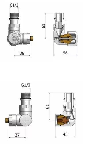Radiátor szelep, AREZZO design CORNERPEX/VISION radiátor szelep fehér, jobb AR-CORNERPEX-W-R
