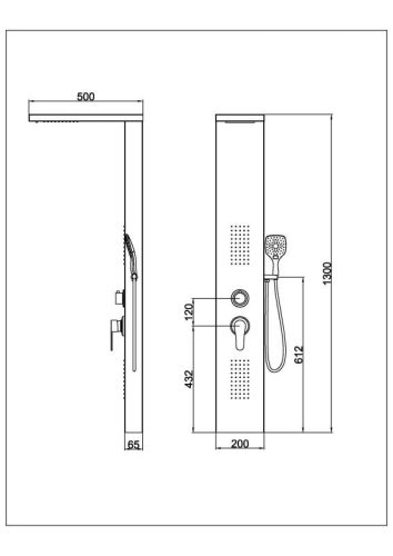 Zuhanypanel, AREZZO design COLUMBIA zuhanypanel fekete AR-9137B
