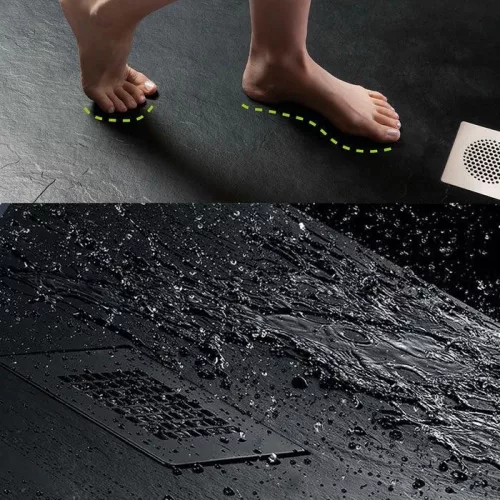 Zuhanytálca, AREZZO design SOLIDSoft zuhanytálca 140x80 cm, ANTRACIT, színazonos lefolyóval (2 do