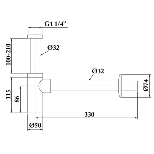 Mosdó szifon, Sapho mosdószifon, 1'1/4, 32mm, matt arany SI519