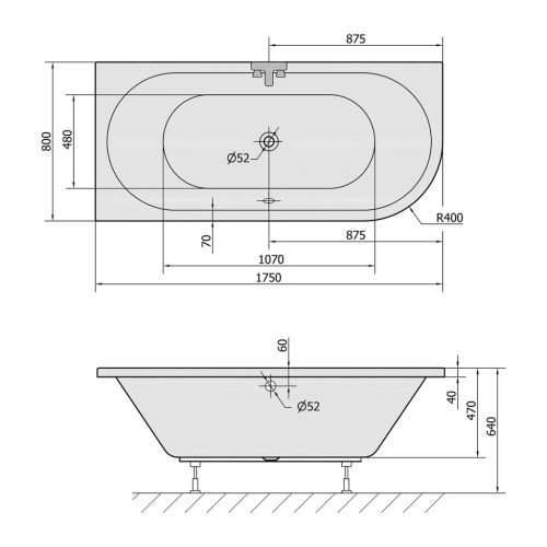 Kád, Sapho POLYSAN VIVA 70119.21 aszimmetrikus kád, balos, 175x80x47cm, matt fekete