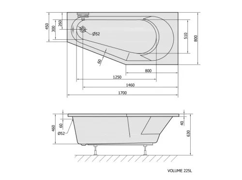 Kád, Sapho POLYSAN TIGRA 90611.21 aszimmetrikus kád, jobbos, 170x80x46cm, matt fekete