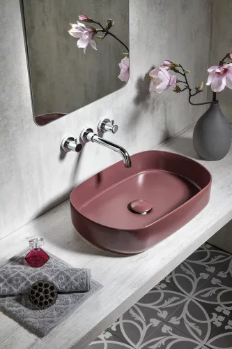 Mosdó, Sapho INFINITY OVAL 10NF65055-2R kerámiamosdó, 55x36cm, gesztenye vörös