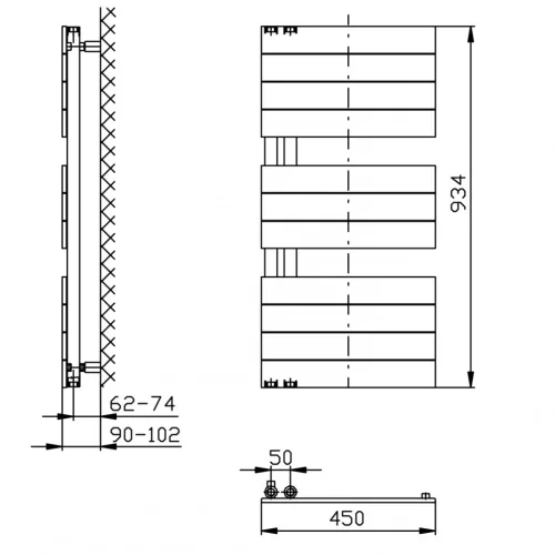 Egyenes radiátor, Aqualine MILI DC606T fürdőszobai radiátor, 450x934mm, matt fekete