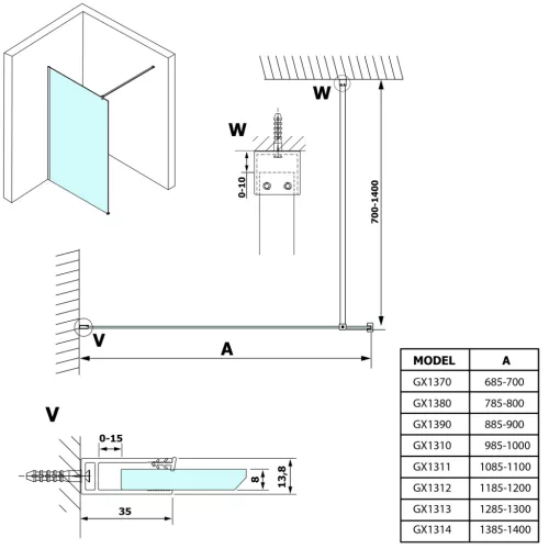 Walk-in, Sapho VARIO GOLD MATT GX1314-01 WALK-IN fix zuhanyfal füst üveggel 1400mm, matt arany Wa