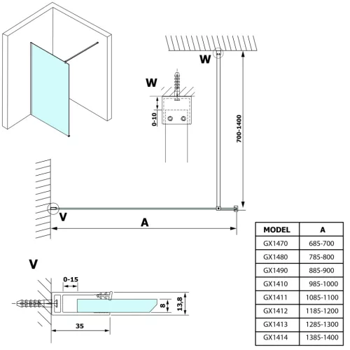 Walk-in, Sapho VARIO WHITE GX1414GX1015 WALK-IN fix zuhanyfal matt üveggel 1400mm, matt fehér Wal