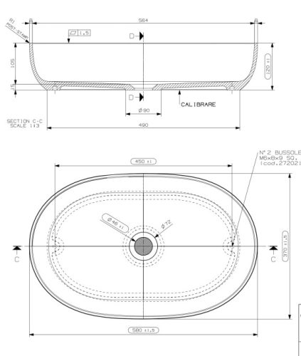 Mosdó, Marmy Zuma L 58x37 matt mosdó 80 8330 06 10 11