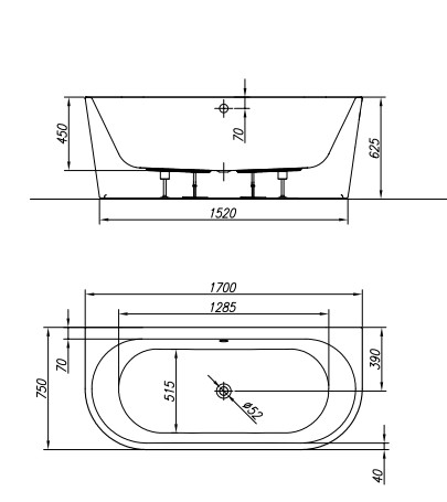 Kád, Kolpa San 570550 Dream SP 170x75 falhoz állítható fürdőkád, fehér