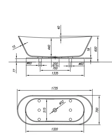 Kád, Kolpa San 622760 Atys DUO-FS 174×70 térbenálló fürdőkád