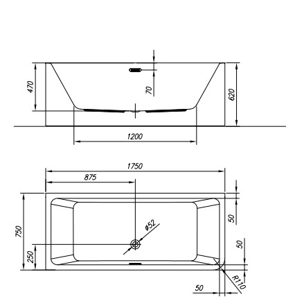 Kád, Kolpa San 513510 Elektra-SP 175x75 falhoz állítható fürdőkád, jobbos kivitel