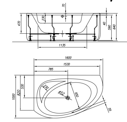 Kád, Kolpa San 574740 Libretto 160x100 beépíthető asszimmetrikus sarok kádtest, jobbos