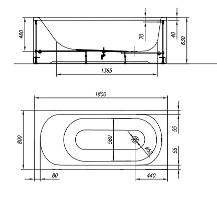 Kád, Kolpa San 565190 Betty 180x80 beépíthető fürdőkád test