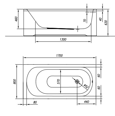 Kád, Kolpa San 565920 Betty 170x80 beépíthető fürdőkád test