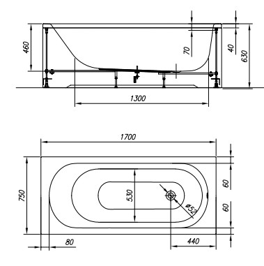 Kád, Kolpa San 565350 Betty 170x75 beépíthető fürdőkád test