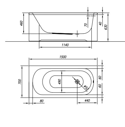 Kád, Kolpa San 565500 Betty 150x70 beépíthető fürdőkád test