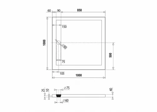 Zuhanytálca, Aquatek Level szögletes zuhanytálca 100x100