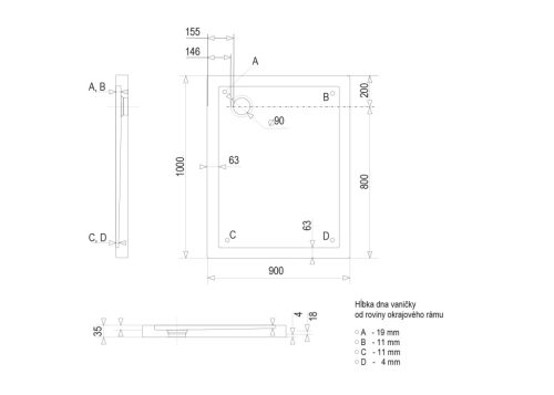 Zuhanytálca, Aquatek SMC szögletes zuhanytálca 100x90